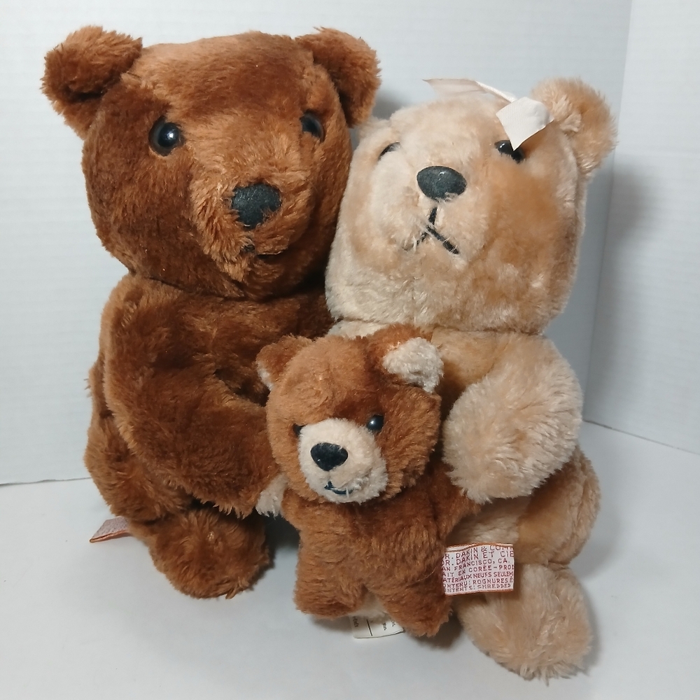 Vintage Dakin "The Three Bears" Plush 3 Teddy Bears 1983 Stuffed Animals